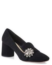 prada flower embellished suede block heel loafer pumps|prada women's pumps.